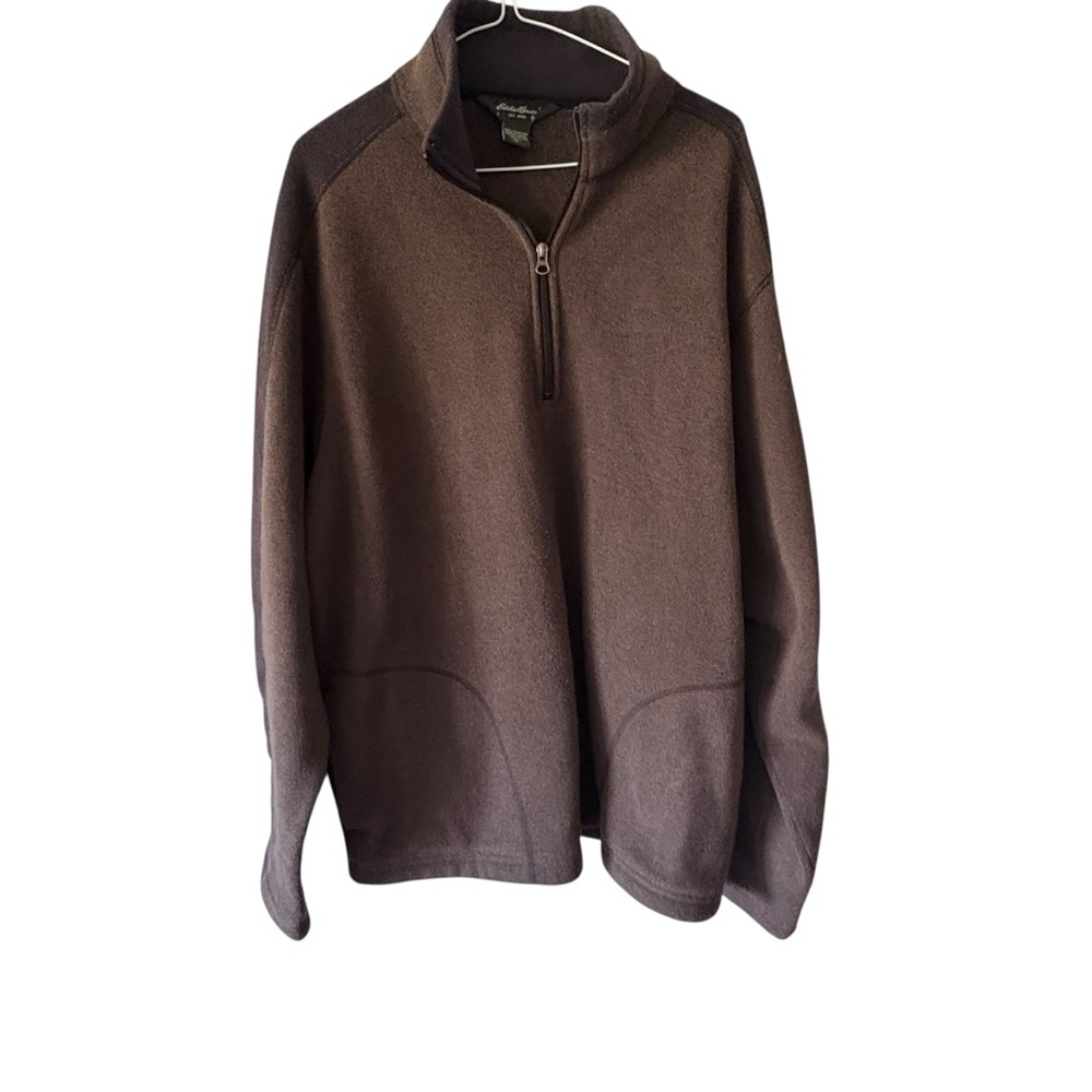 Eddie Bauer Men’s 3/4 Zip Brown Pull over Sweater 2 Front Pockets Sz XL Tall